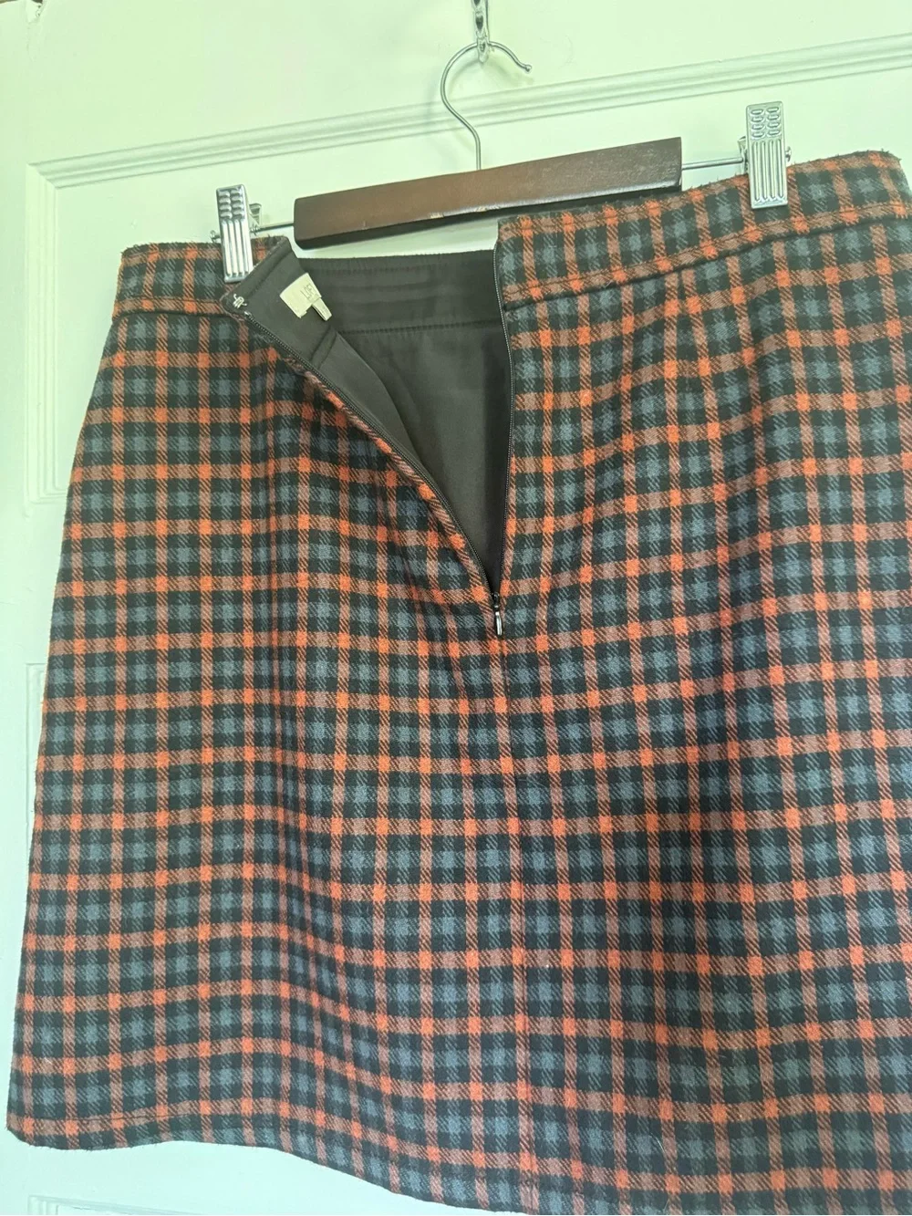 LOFT Plaid Wool Blend Mini Skirt Black/Orange W/Side slit Fall Grunge Revival 6